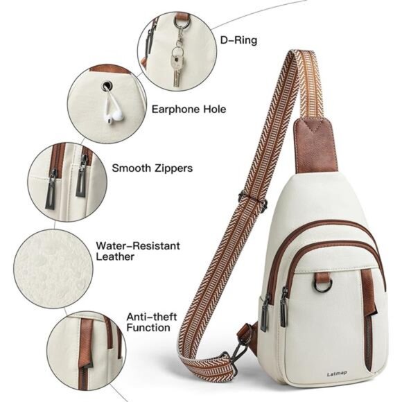 7L Sling Bag for Women Men Leather Small Sling Backpack Daypack Anti Theft - Picture 5 of 7